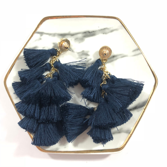 Terra Tiered Tassel Navy Blue Boutique Earring - Picture 7 of 7